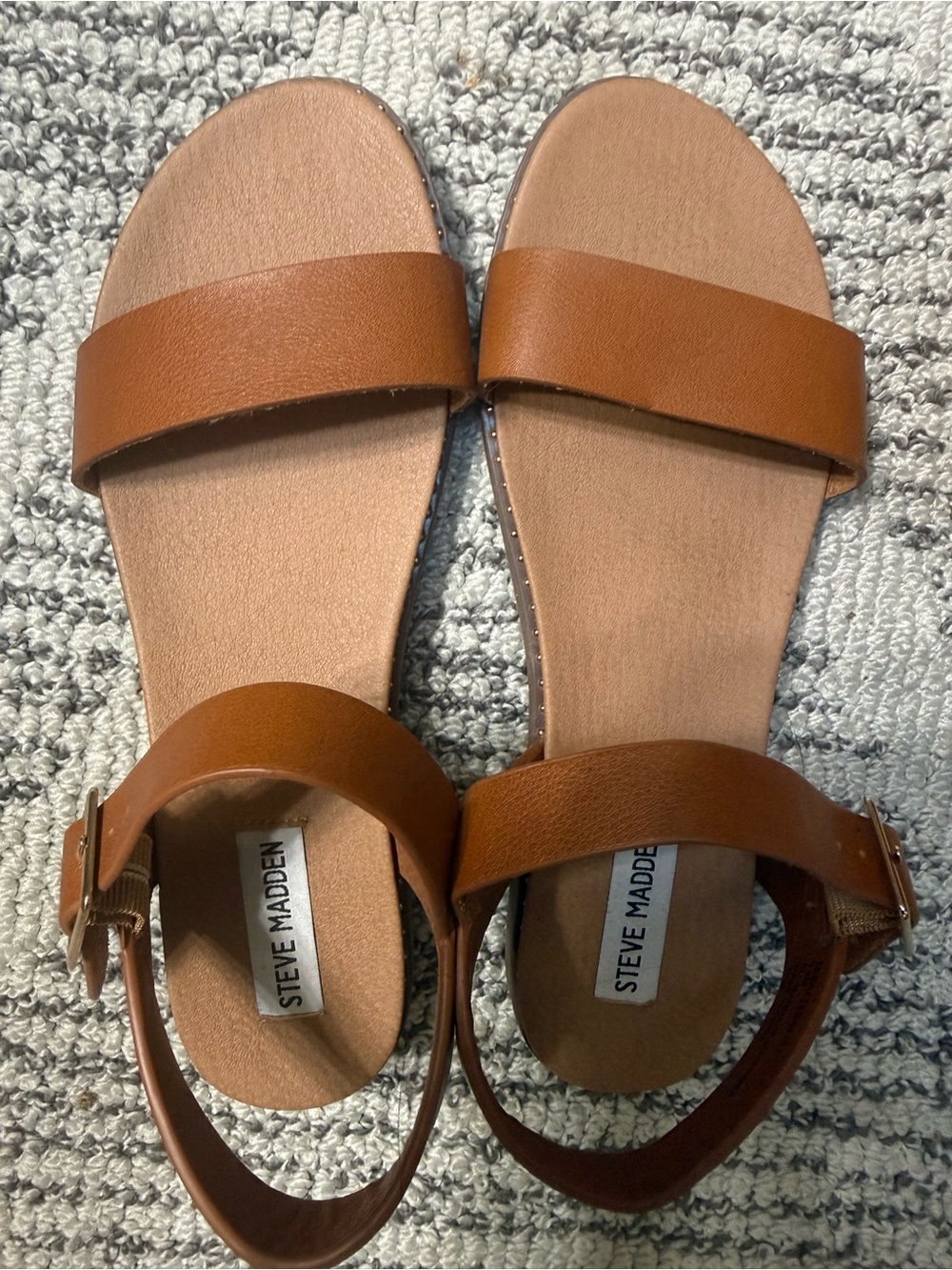 Nordstrom Women’s Tan Leather Ankle-Strap Slide Sandals